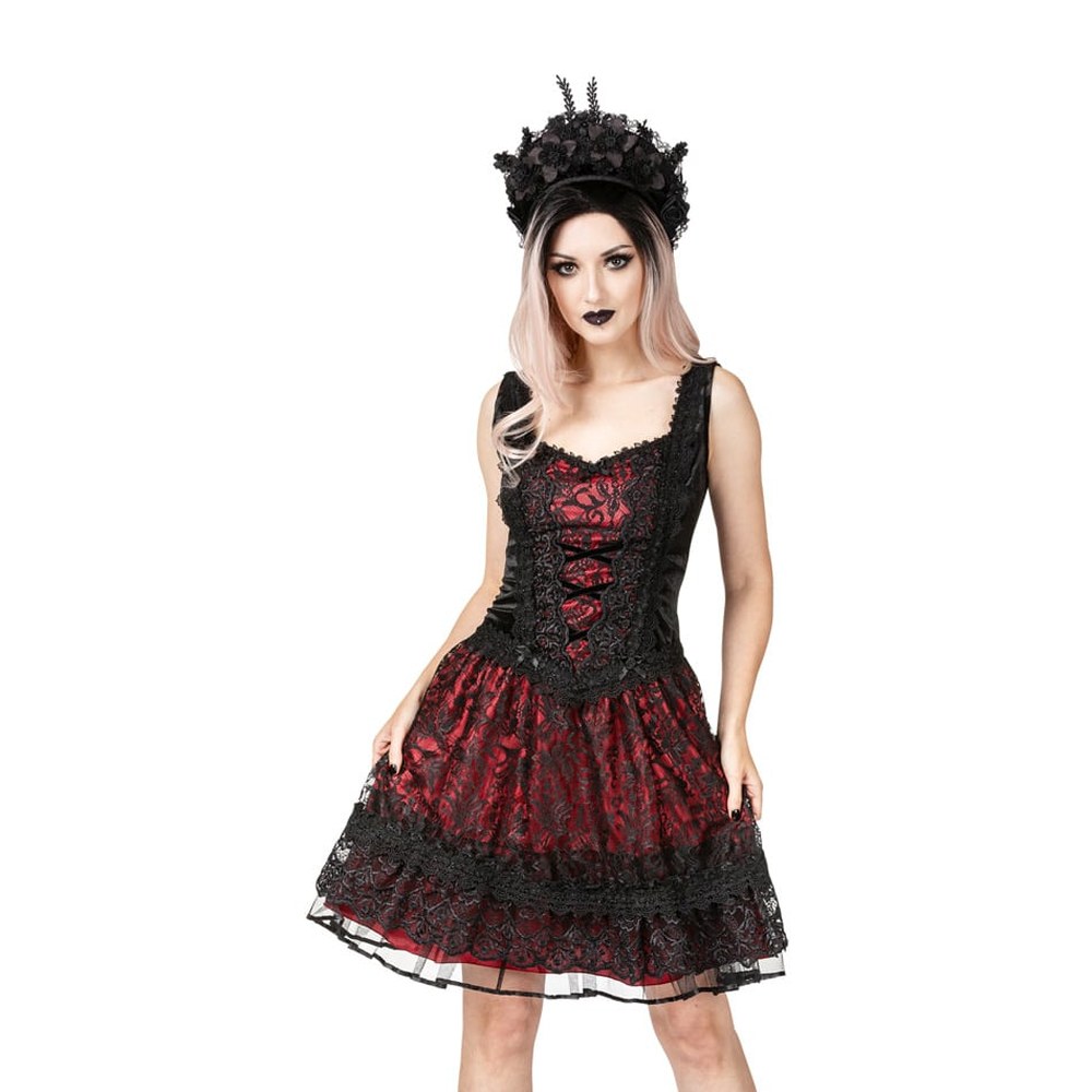 Sinister - 1324 Mini jurk - Zwart/Bordeaux rood